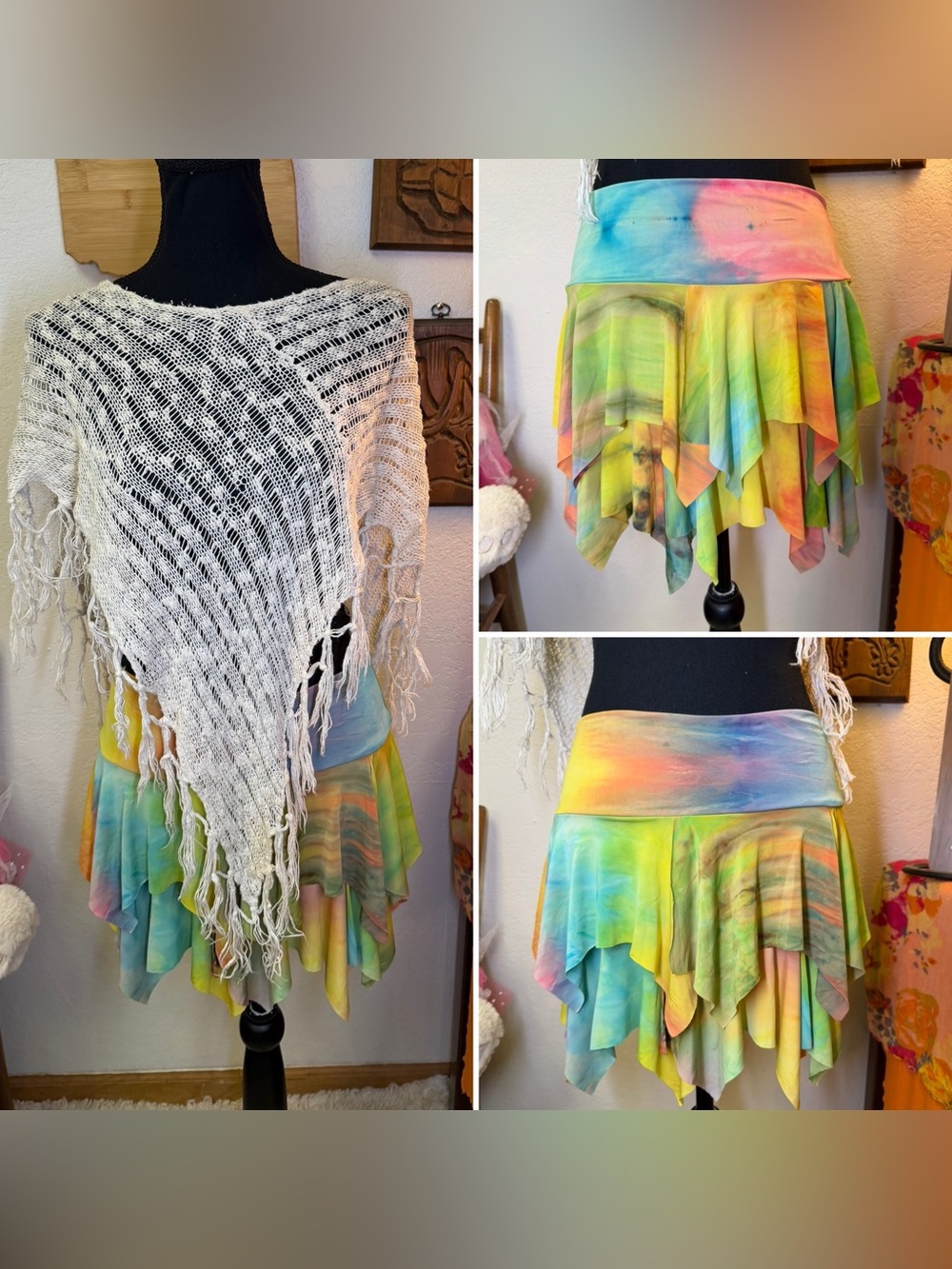 Vintage Y2K Skirt MEDIUM TieDye Mini Boho Pixie Fairy Whimsigoth Indie Grunge